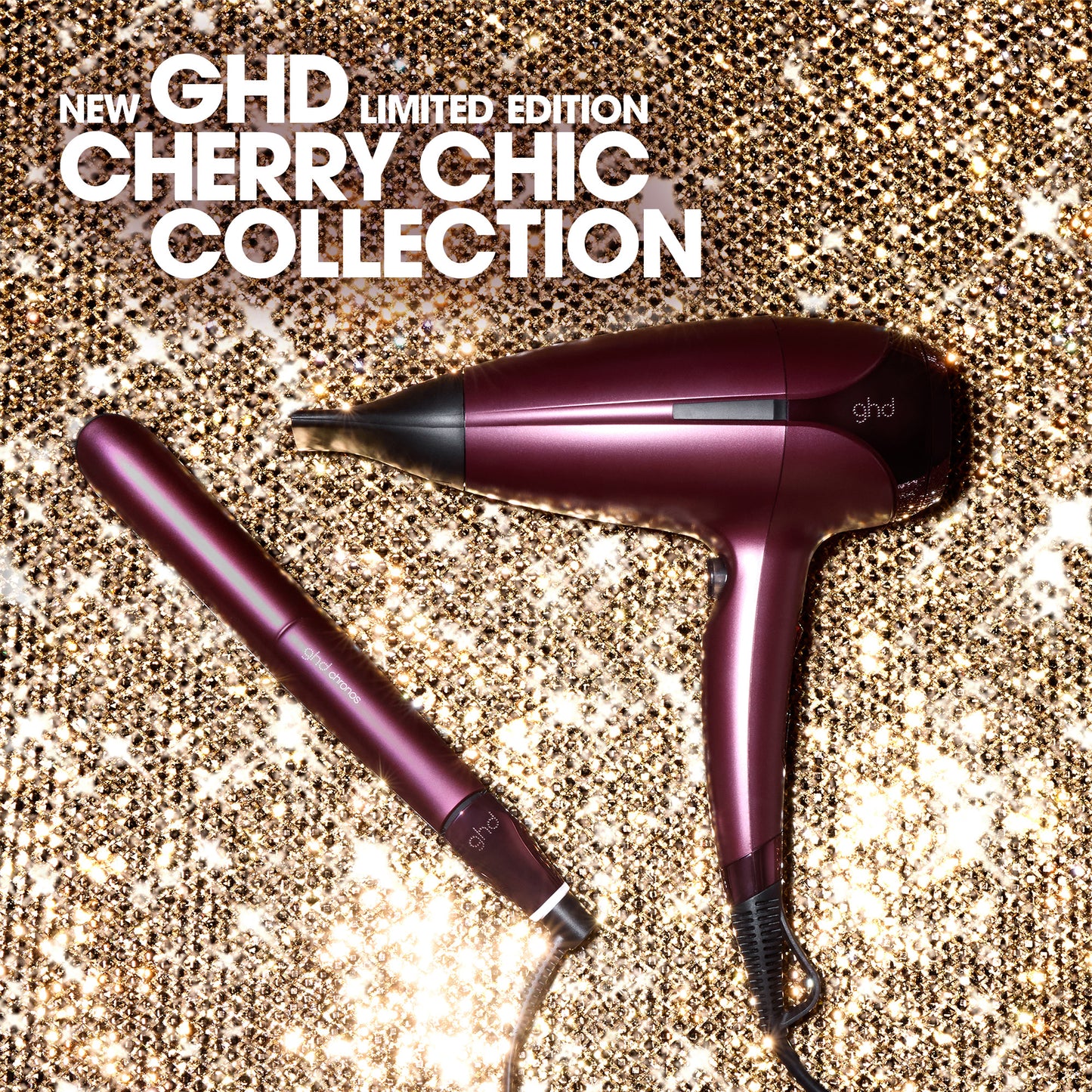 ghd Chronos & Helios Limited Edition Deluxe Gift Set - Hair Straighteners & Hair Dryer in Cherry Chic with Luxe Vanity Case