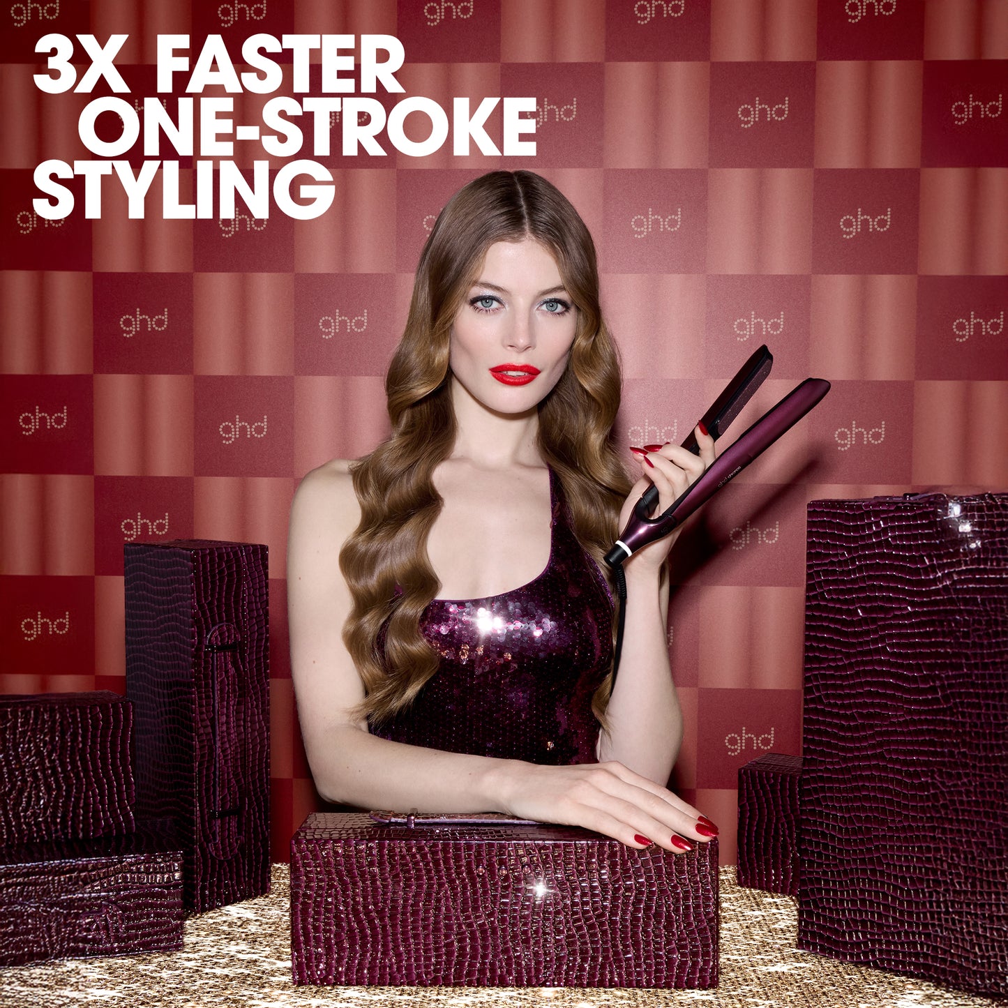 ghd Chronos Limited Edition Gift Set - Hair Straighteners in Cherry Chic with Luxe Vanity Case, 3x Faster Styling, No Heat Damage