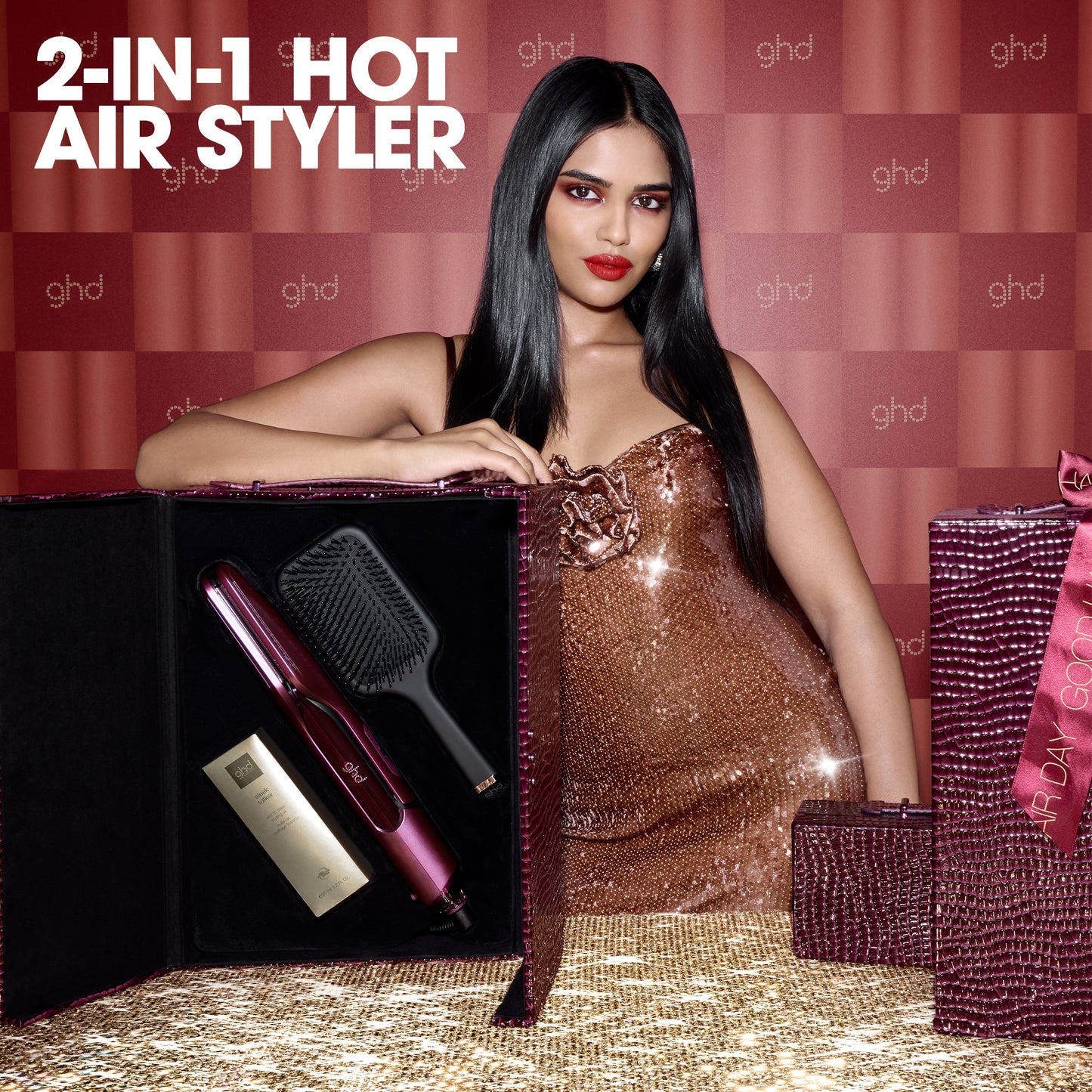 ghd Duet Style Limited Edition Gift Set - 2-in-1 Hot Air Styler In Cherry Chic, With Luxe Vanity Case, No Heat Damage