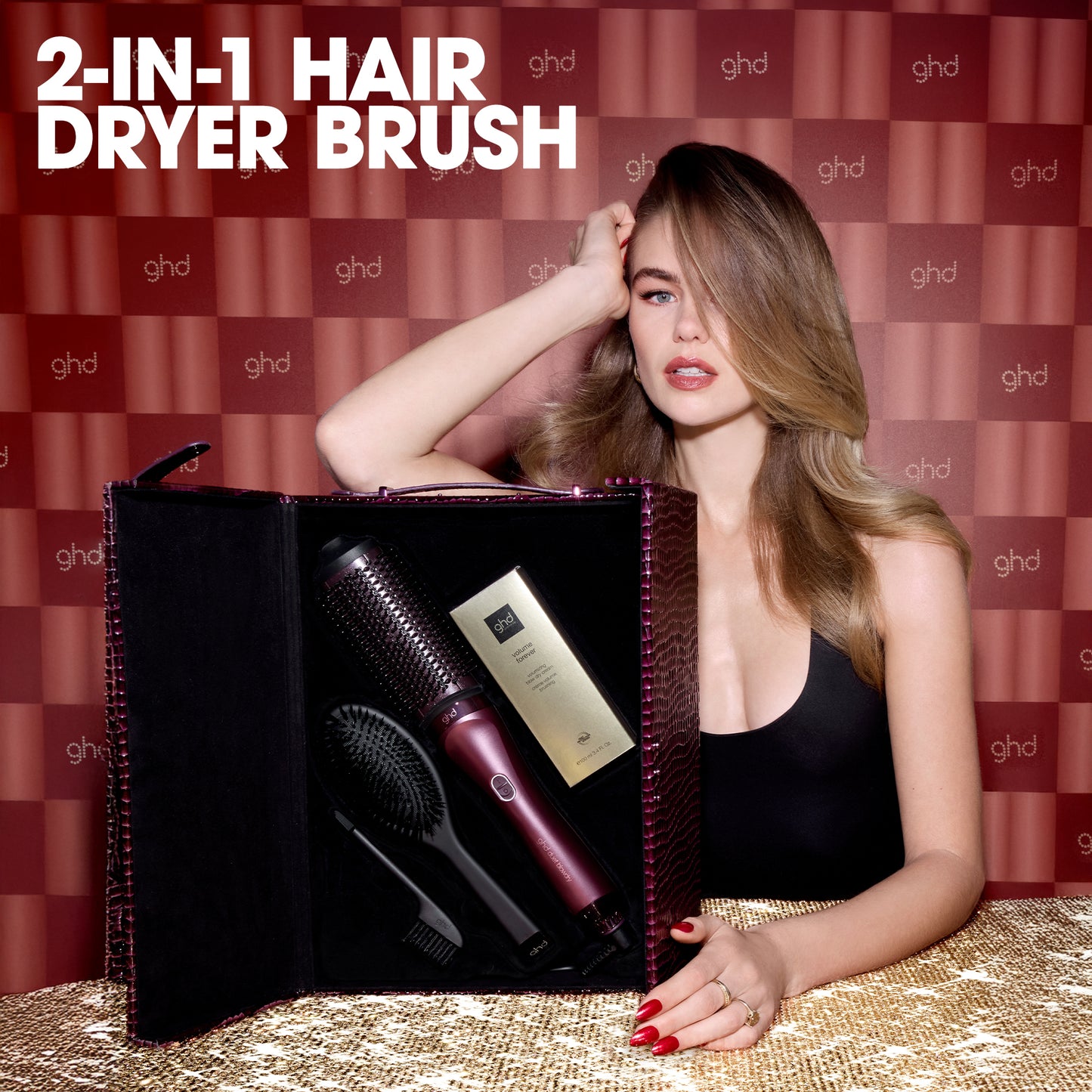 ghd Duet Blowdry Limited Edition Gift Set - 2-in-1 Hair Dryer Brush in Cherry Chic, with Luxe Vanity Case, No Heat Damage