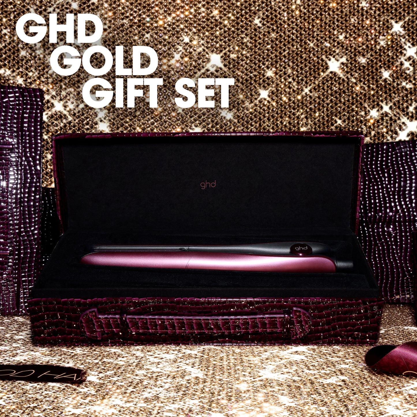 ghd Gold Limited Edition Gift Set - Hair Straighteners in Cherry Chic With Luxe Vanity Case, 65% More Shine