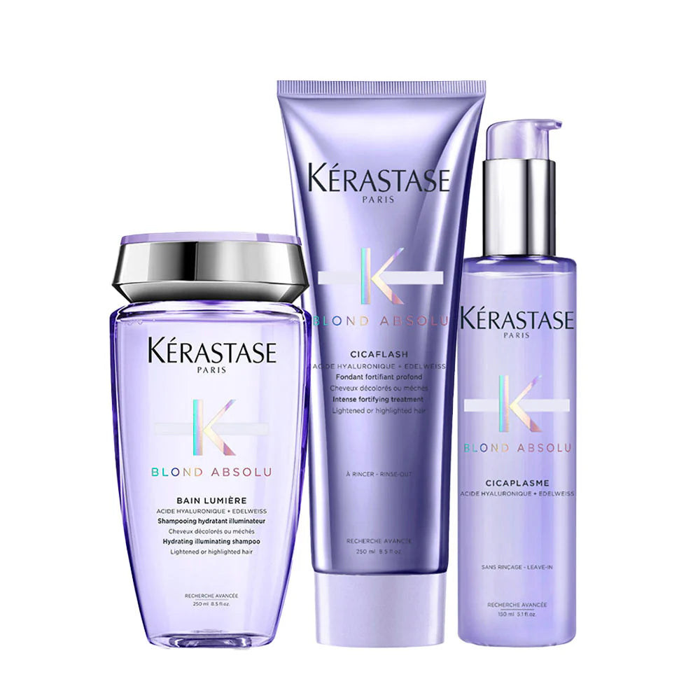 Kérastase Blond Absolu Hair Routine Shampoo, Conditioner and Treatment Trio for Lightened or Highlighted Hair