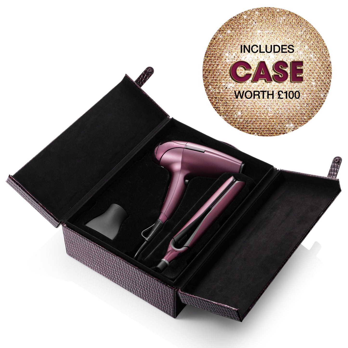 ghd Chronos & Helios Limited Edition Deluxe Gift Set - Hair Straighteners & Hair Dryer in Cherry Chic with Luxe Vanity Case