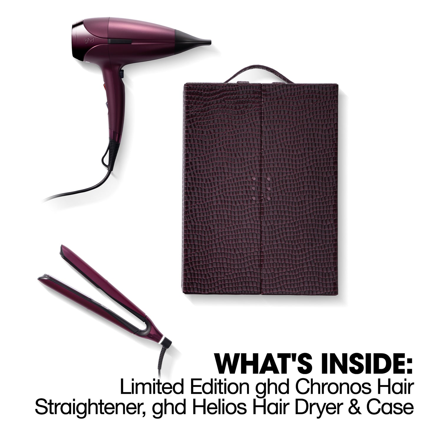 ghd Chronos & Helios Limited Edition Deluxe Gift Set - Hair Straighteners & Hair Dryer in Cherry Chic with Luxe Vanity Case