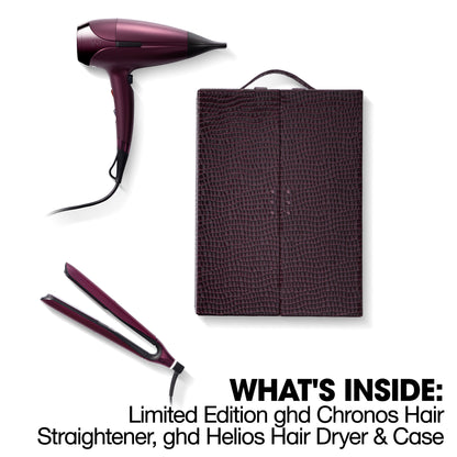 ghd Chronos & Helios Limited Edition Deluxe Gift Set - Hair Straighteners & Hair Dryer in Cherry Chic with Luxe Vanity Case