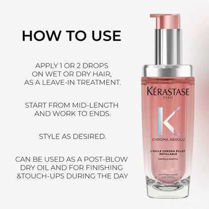 Kérastase Chroma Absolu L'huile Chroma Éclat Refillable Hair Oil, For Colour-Treated Hair 75ml